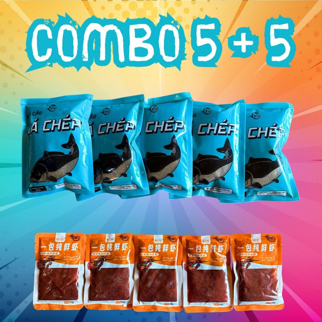 5 Gói Cám Câu Cá Chép TNF 250g + 5 Gói Tôm Tươi Nam Cực 50g Bắt Cá