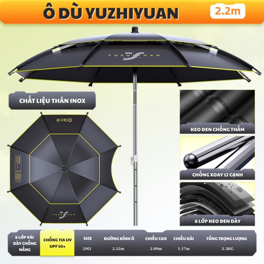 Ô Dù Câu Đài YUZHIYUAN Cao Cấp Màu Đen Vàng